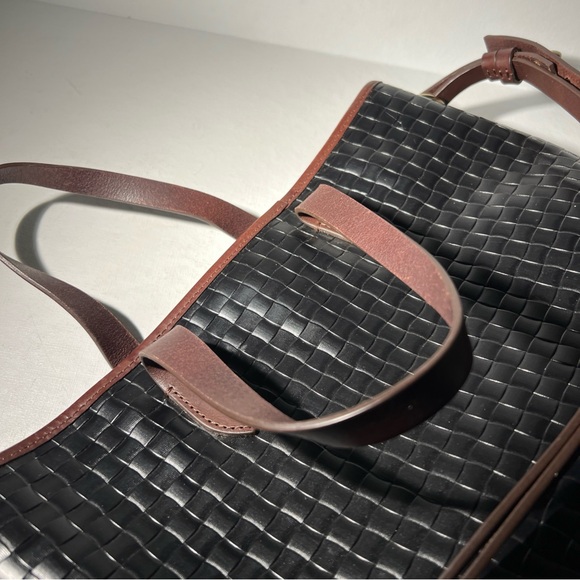 Dooney & Bourke Woven Leather Tote Black Brown Trim Shoulder Bag - Picture 11 of 16